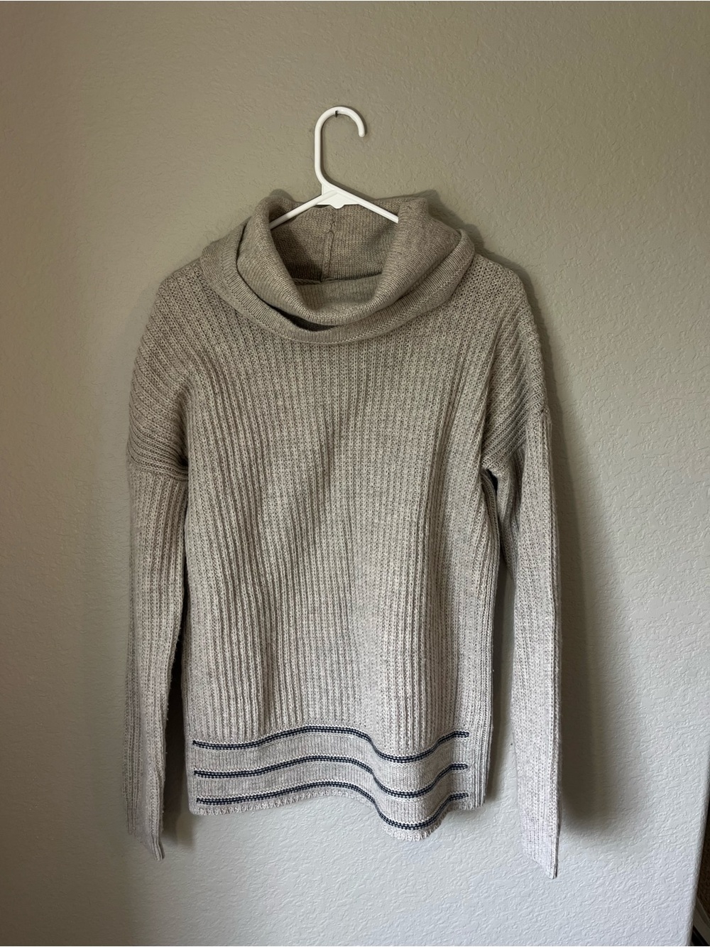 prAna Funen Loop Sweater Tunic M Gray Cowl Neck Wool Blend Striped Boho
